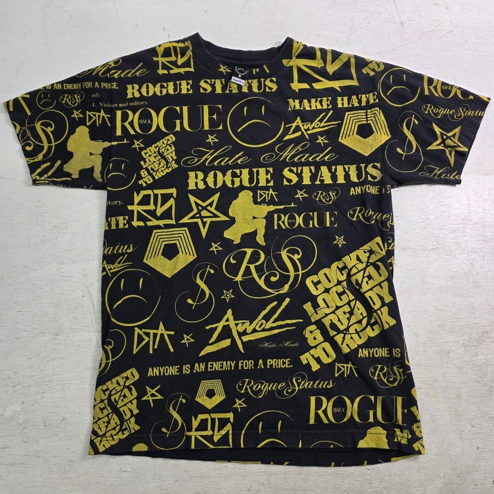Rogue Status AWOL AOP All Over Print T-Shirt Y2K Skate Streetwear Mens M Rare VG
